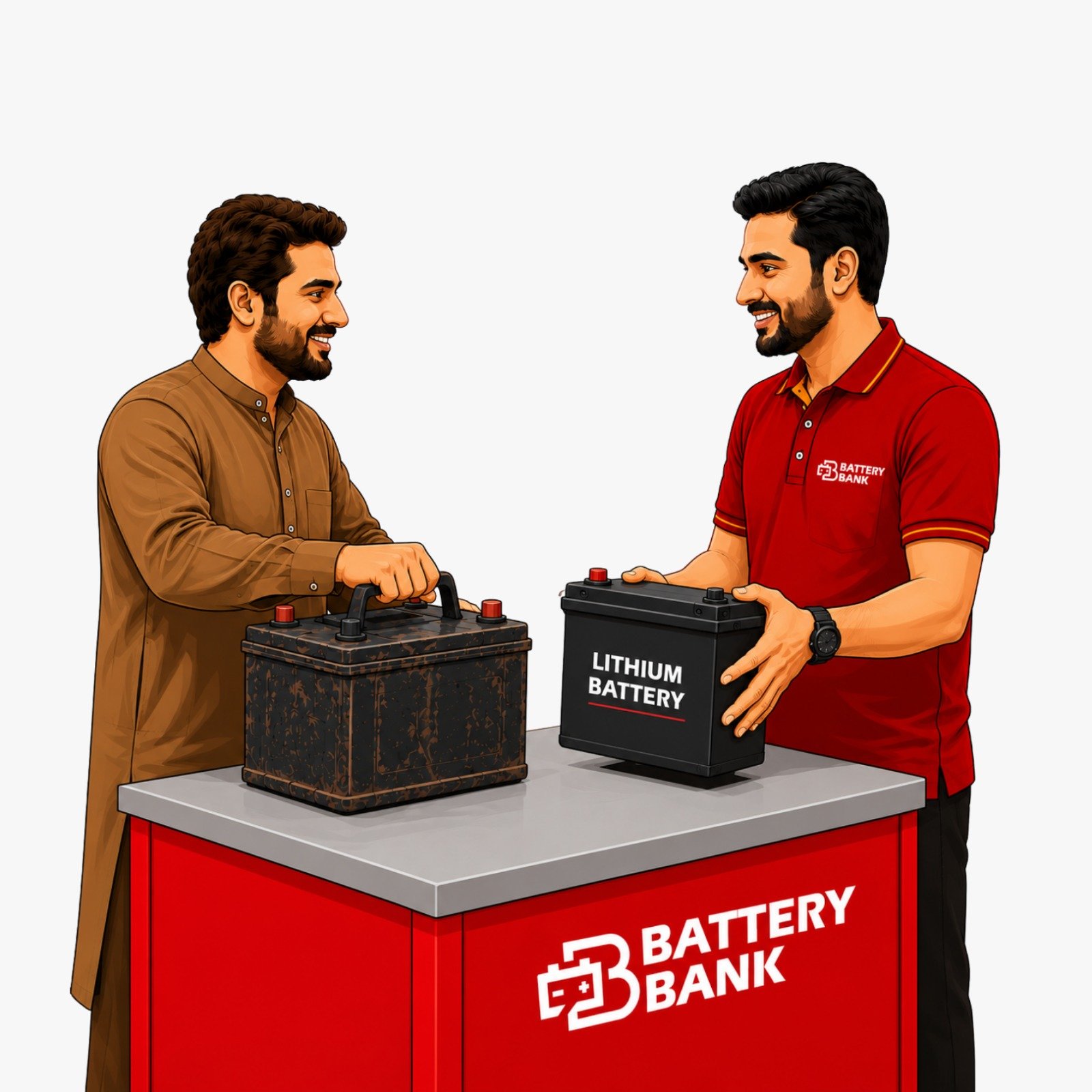 Customer replacing an old battery with a new battery